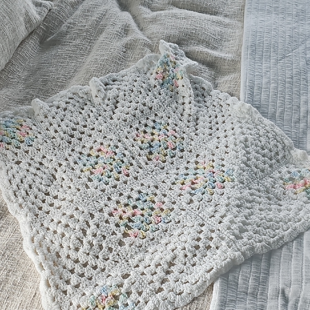 Handmade Crochet Blanket with Pastel Accents